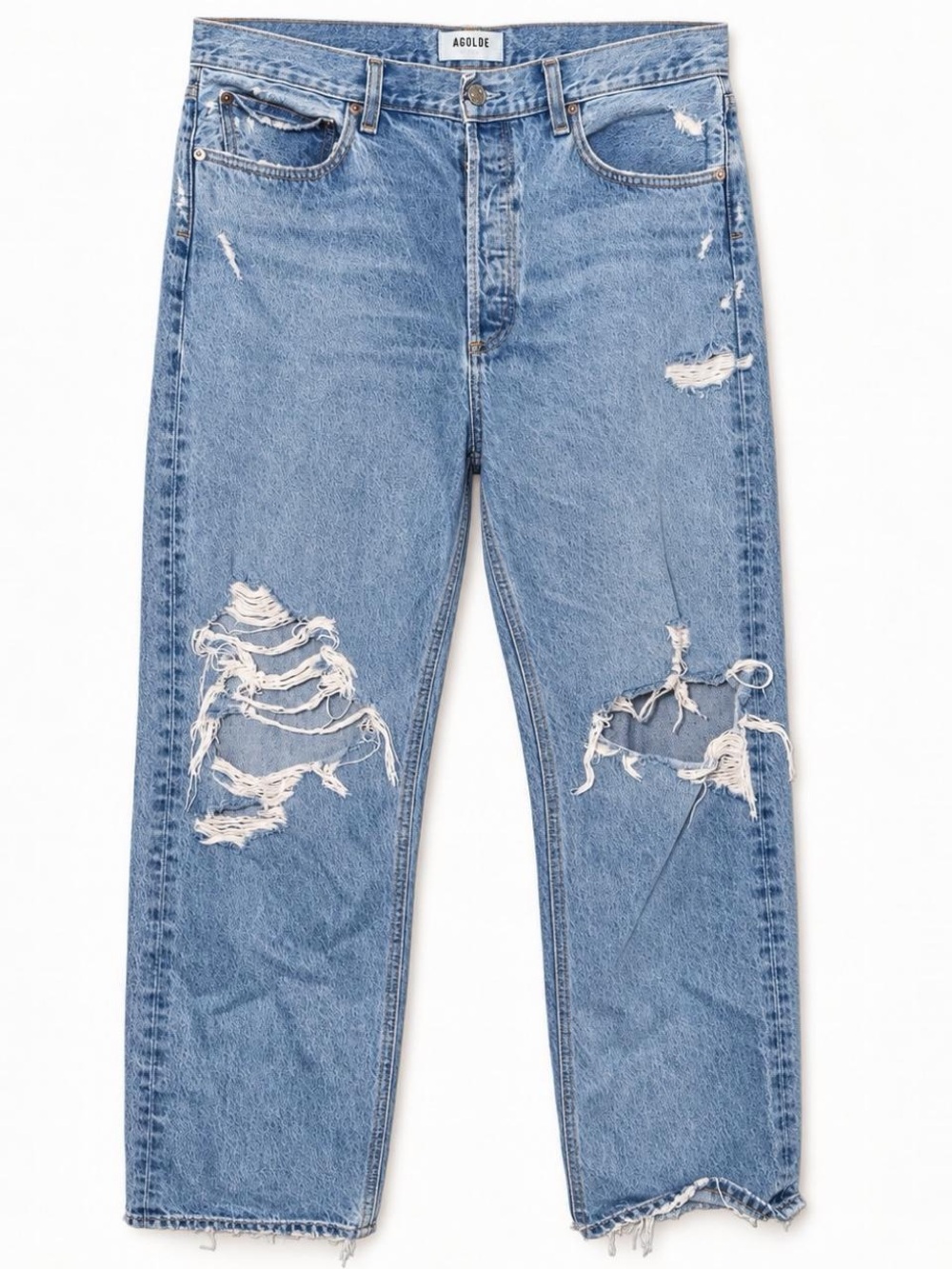 AGOLDE Women's Distressed Mid-Rise Light Blue Jeans
